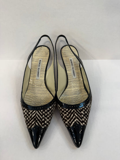 MANOLO BLAHNIK Leather & Pony hair Carolyne Kitty Heels Slingback/US8.5-EU39