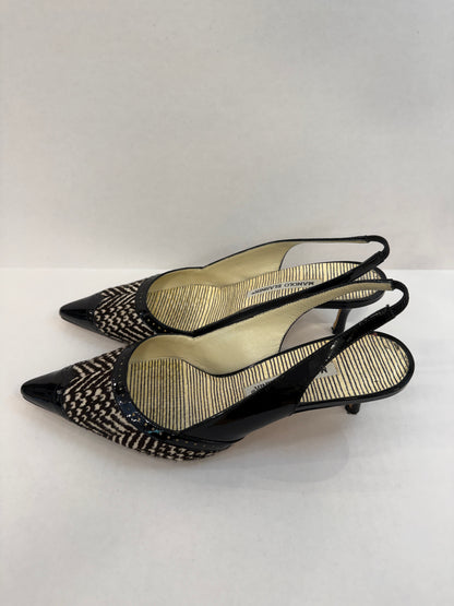 MANOLO BLAHNIK Leather & Pony hair Carolyne Kitty Heels Slingback/US8.5-EU39