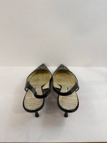 MANOLO BLAHNIK Leather & Pony hair Carolyne Kitty Heels Slingback/US8.5-EU39