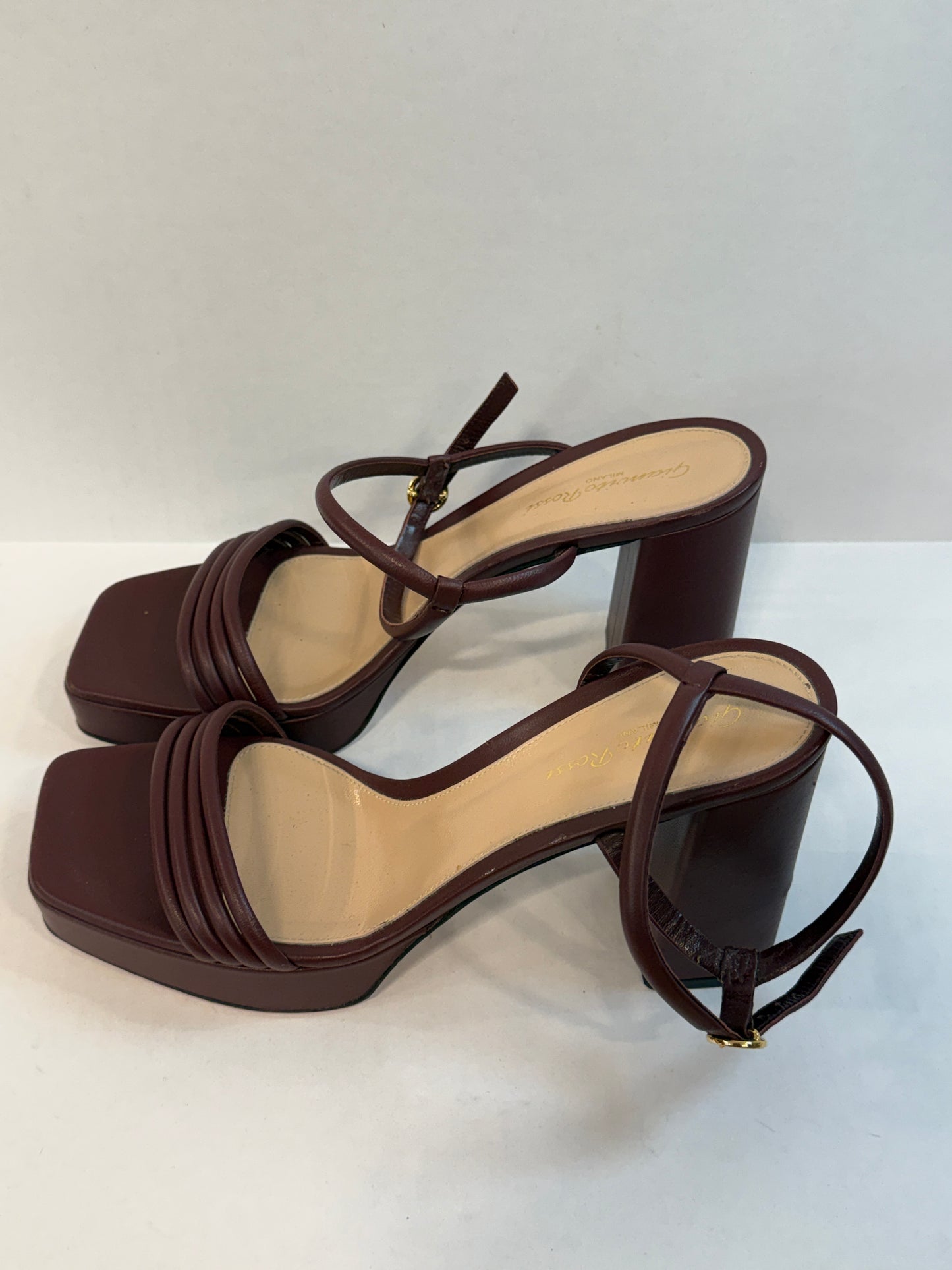 GIANVITTO ROSSI  Leather Lena Block Heel Platform Sandals/ US9.5-EU40