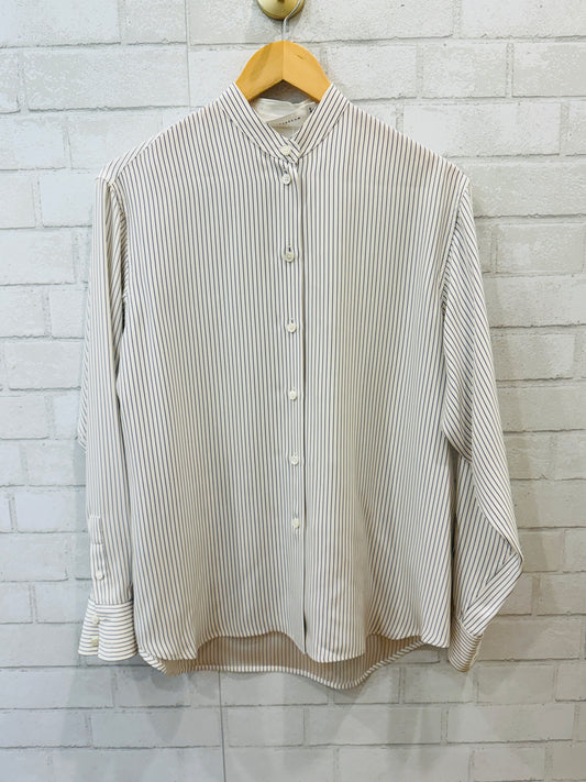 VICTORIA BECKHAM Silk LS Striped Shirt / S-US4