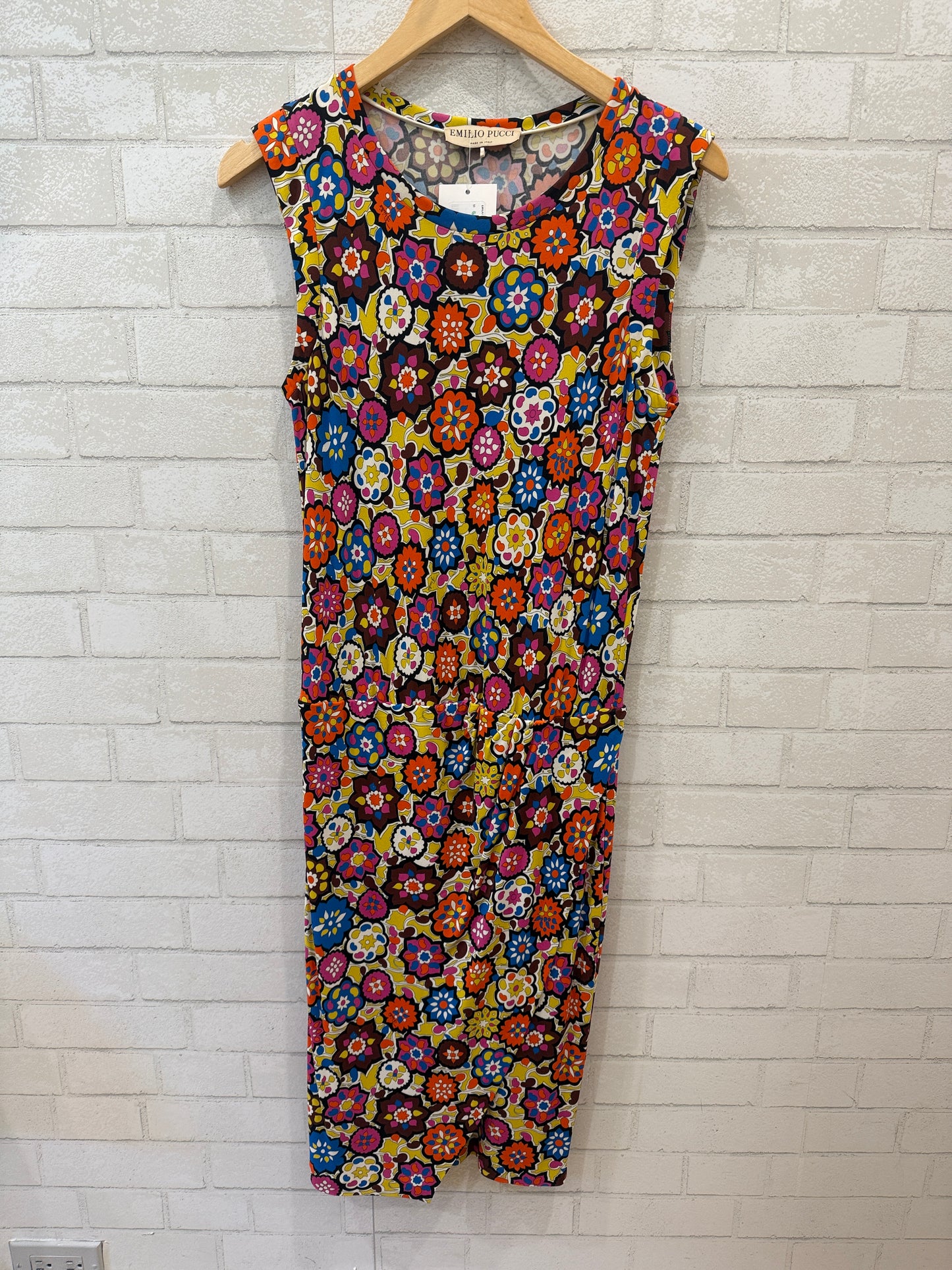 EMILIO PUCCI Silk Sleeveless  Floral Print Shift Midi Dress/ M-US8