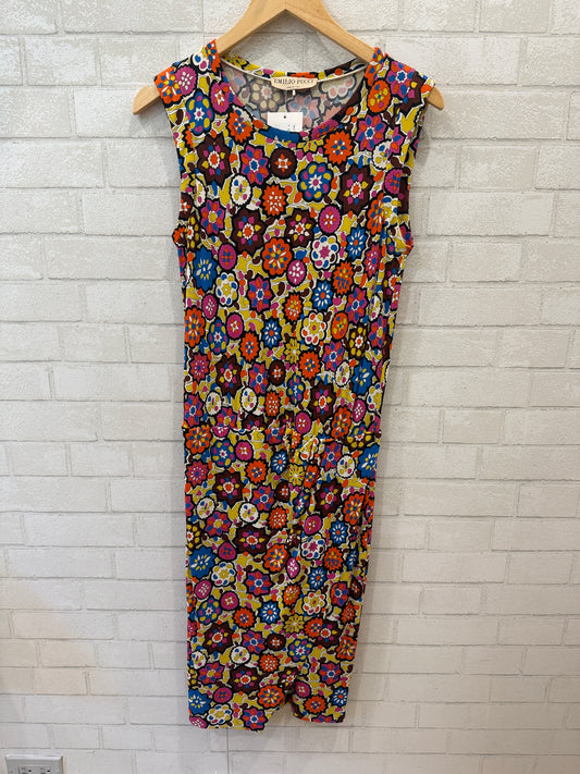 EMILIO PUCCI Silk Sleeveless  Floral Print Shift Midi Dress/ M-US8