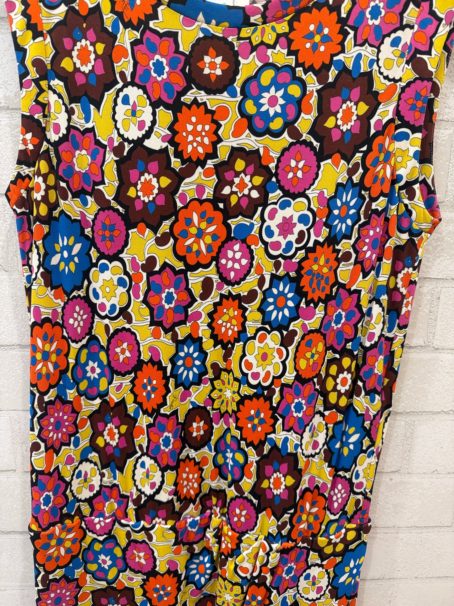 EMILIO PUCCI Silk Sleeveless  Floral Print Shift Midi Dress/ M-US8