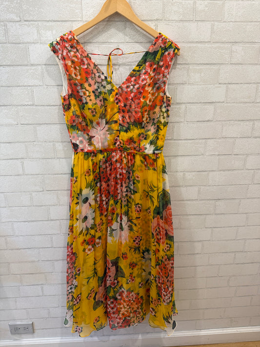 CAROLINA HERRERA NWT Silk Printed V Neck Midi Dress / M-US8