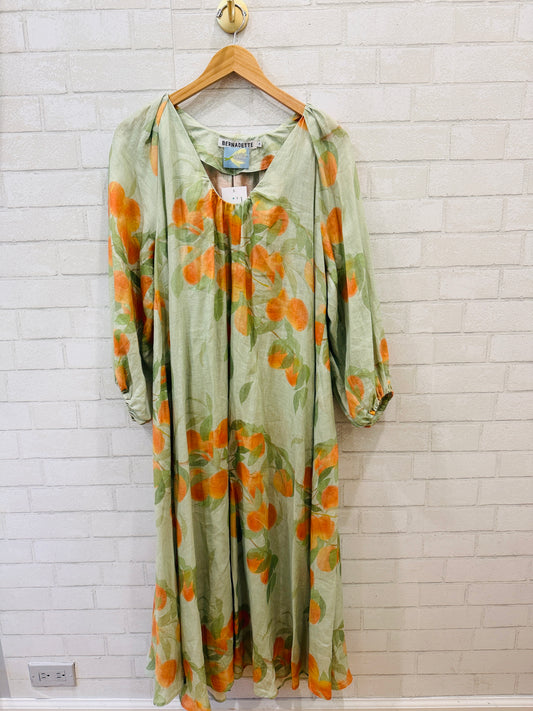 BERNADETTE Linen Peach Print LS Maxi Dress / XS-EU34