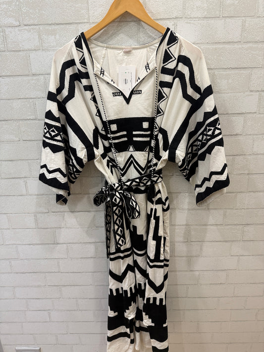 ERES Plume Cotton Embroidered Belted Midi Dress