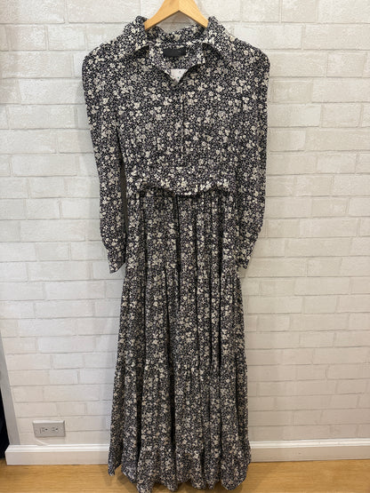 CO LS Silk Liberty Print Belted  Maxi Shirt Dress / M
