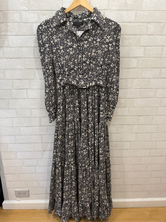 CO LS Silk Liberty Print Belted  Maxi Shirt Dress / M