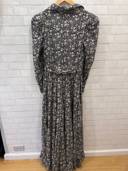 CO LS Silk Liberty Print Belted  Maxi Shirt Dress / M
