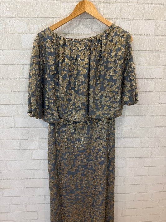 LAFAYETTE 148 NWT Blue Gold Metalic Long Dress / Size US10 - L