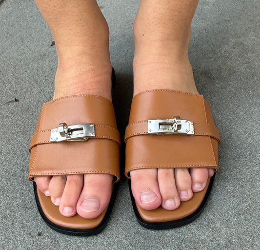 HERMES Leather Flat Sandals/ US 6.5-EU36.5