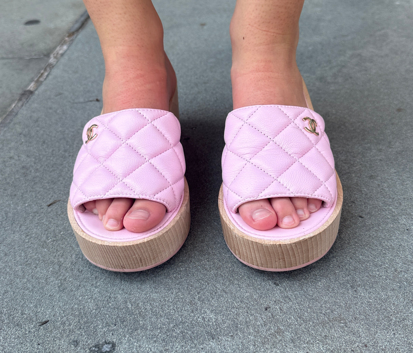 CHANEL Quilted CC Platform Slides in Pink Lambskin — Authentic Pre-Owned | US6.5-EU37