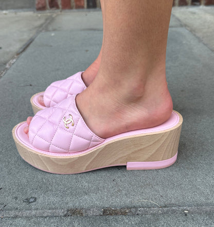 CHANEL Quilted CC Platform Slides in Pink Lambskin — Authentic Pre-Owned | US6.5-EU37