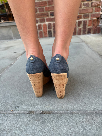 STUART WEITZMAN Corkswoon Navy Denim / US5