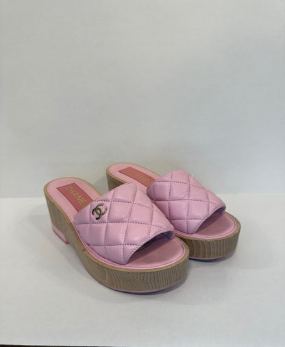 CHANEL Quilted CC Platform Slides in Pink Lambskin — Authentic Pre-Owned | US6.5-EU37