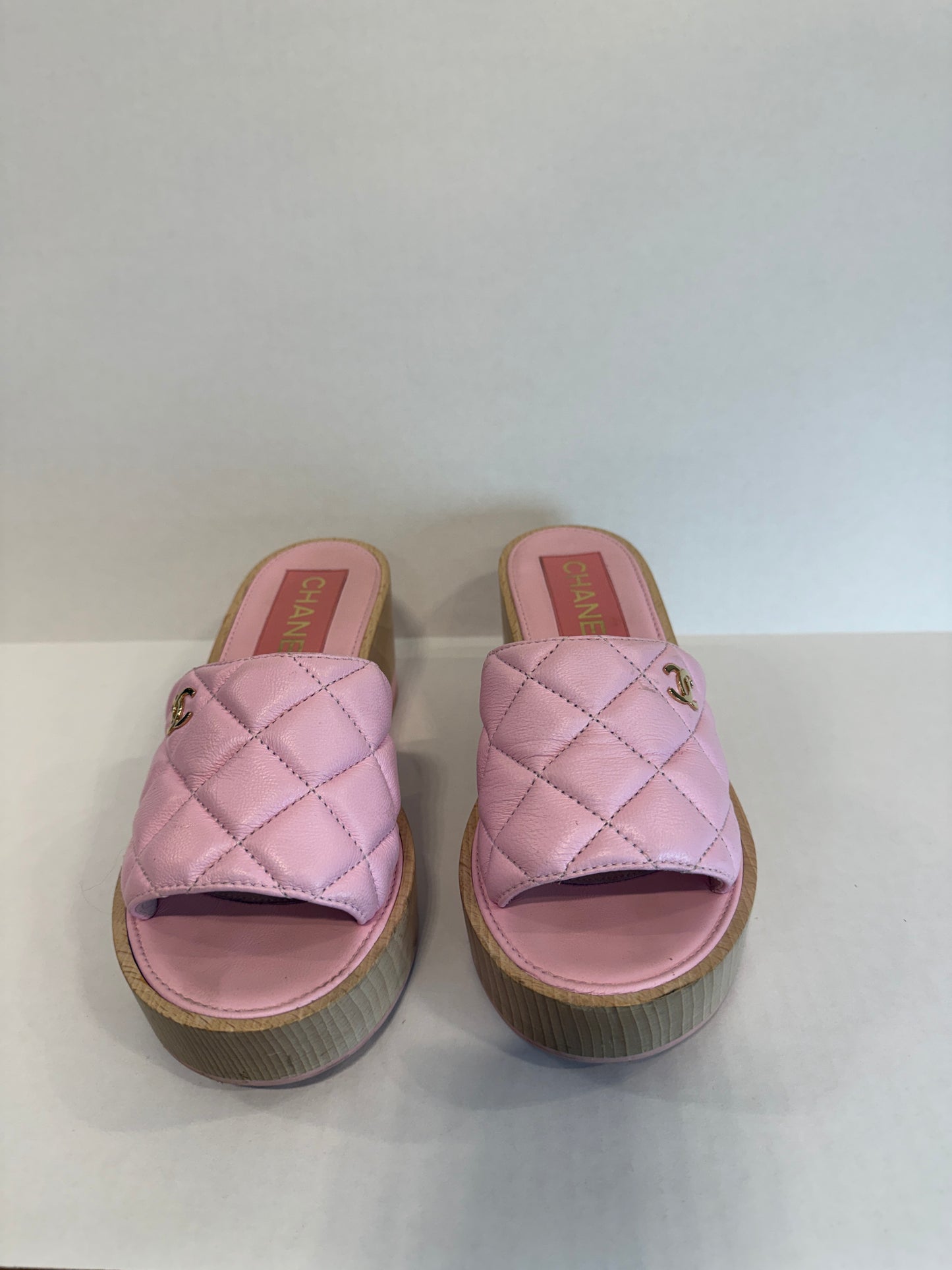 CHANEL Quilted CC Platform Slides in Pink Lambskin — Authentic Pre-Owned | US6.5-EU37