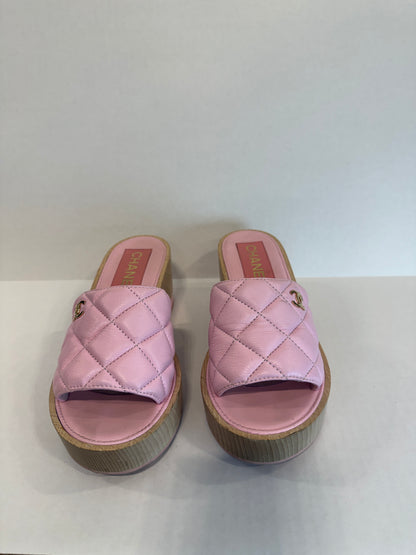 CHANEL Quilted CC Platform Slides in Pink Lambskin — Authentic Pre-Owned | US6.5-EU37