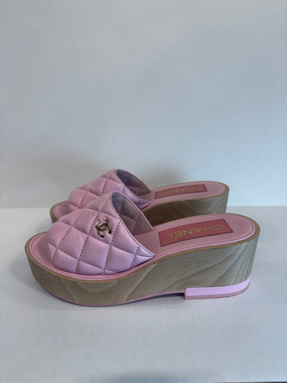 CHANEL Quilted CC Platform Slides in Pink Lambskin — Authentic Pre-Owned | US6.5-EU37