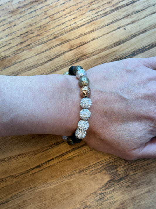 NO BRAND Hammered and Rhinestone Beads Stretch Bracelet