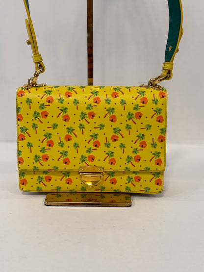 PRADA NWT Saffiano Flap Shoulder Bag in Yellow Palm Print — Authentic Pre-Owned | Crossbody