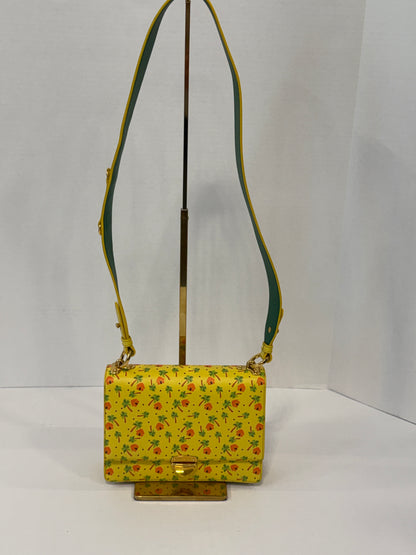 PRADA NWT Saffiano Flap Shoulder Bag in Yellow Palm Print — Authentic Pre-Owned | Crossbody