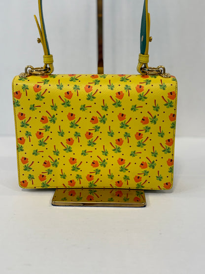 PRADA NWT Saffiano Flap Shoulder Bag in Yellow Palm Print — Authentic Pre-Owned | Crossbody