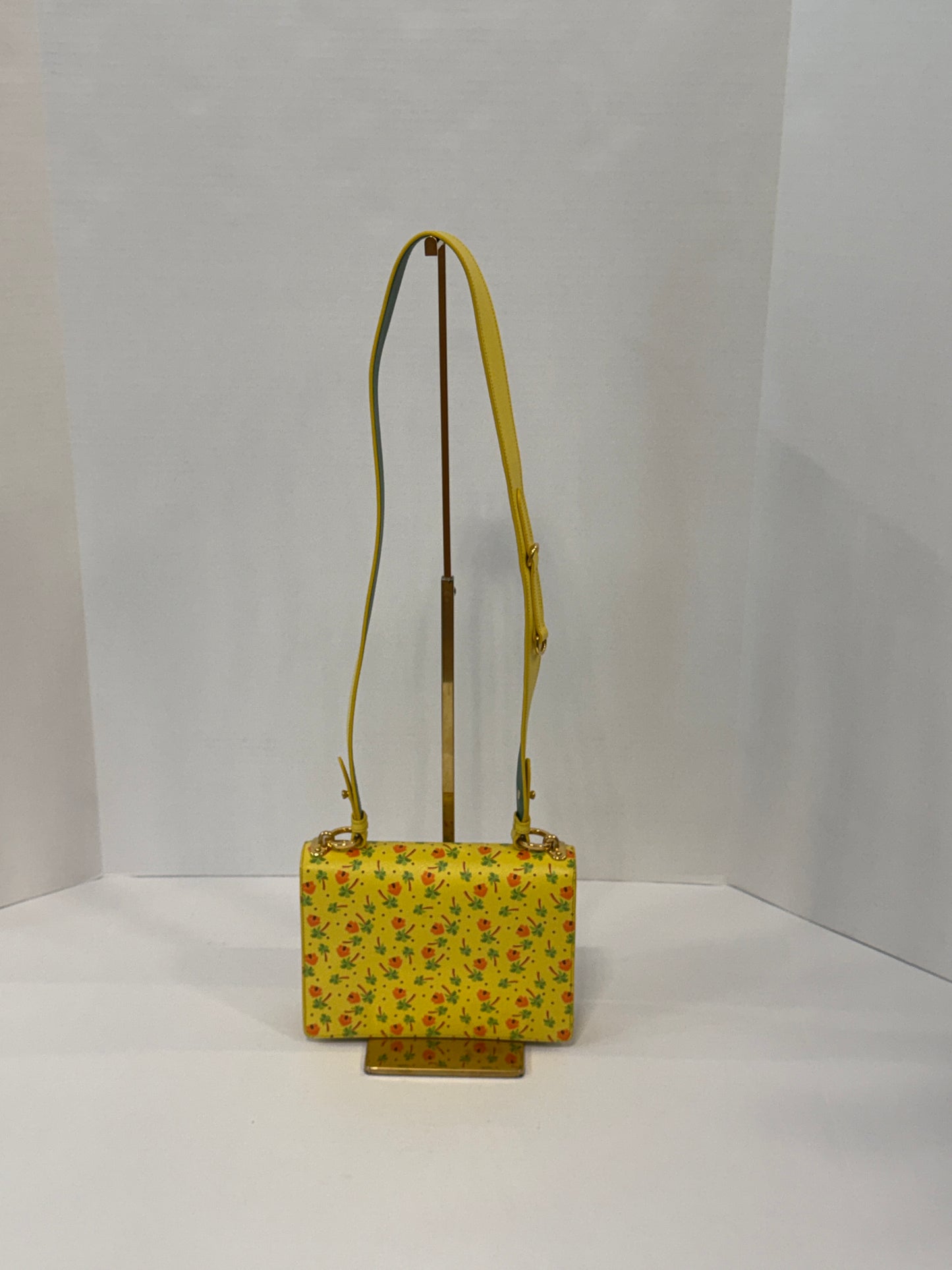 PRADA NWT Saffiano Flap Shoulder Bag in Yellow Palm Print — Authentic Pre-Owned | Crossbody