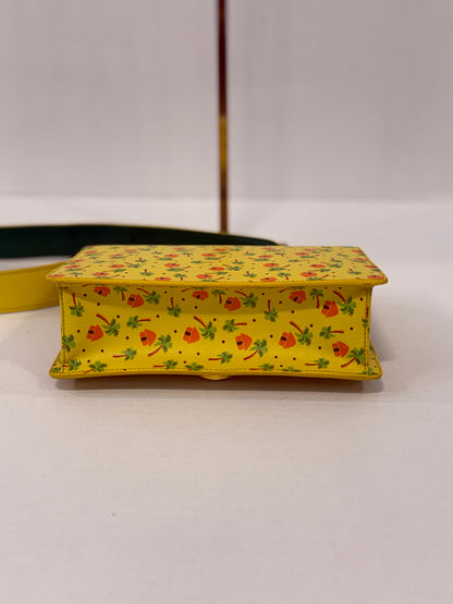PRADA NWT Saffiano Flap Shoulder Bag in Yellow Palm Print — Authentic Pre-Owned | Crossbody
