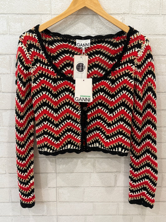 GANNI NWT Cotton Knitted LS Cardigan/S