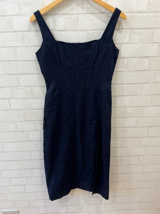 STAUD Linen Blend Corset Midi Dress / M-US6