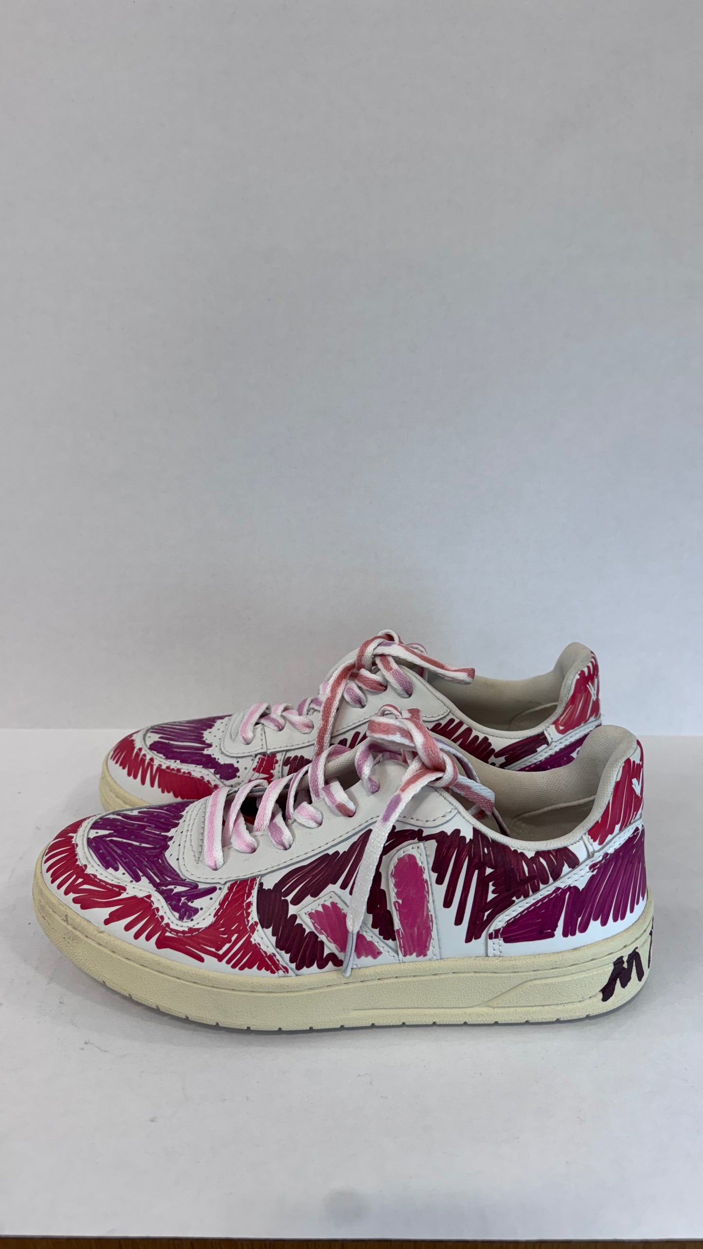 VEJA & MARNI V-10 Scribble Leather Sneaker in Pink & Purple — Excellent | EU36 / US6