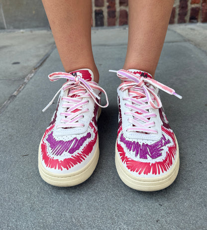 Veja x Marni V-10 scribble sneaker pink purple on foot front view
