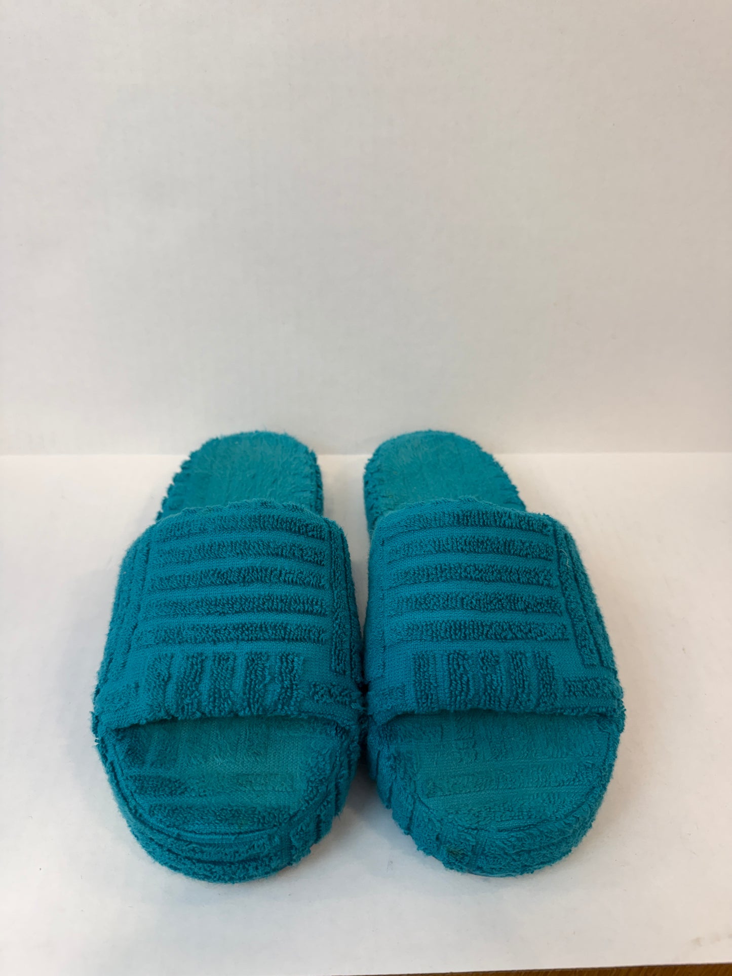 BOTTEGA VENETA Resort Sponge Terry Slide in Teal — Excellent | US5.5-EU36