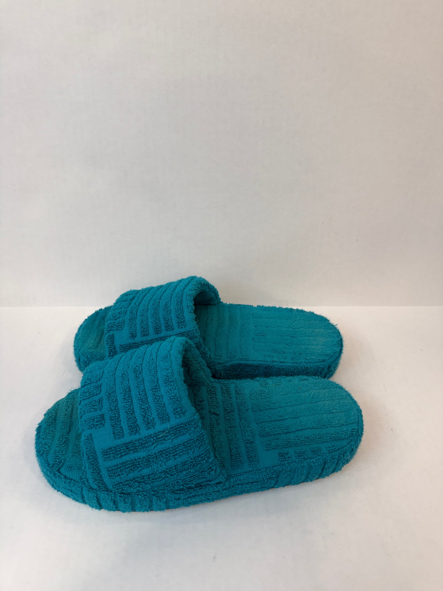 BOTTEGA VENETA Resort Sponge Terry Slide in Teal — Excellent | US5.5-EU36