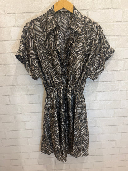 BRUNELLO CUCINELLI Silk Shirt Dress with Drawstring Waist in Tonal Leaf Print — Authentic Pre-Owned | Quiet Luxury | XS