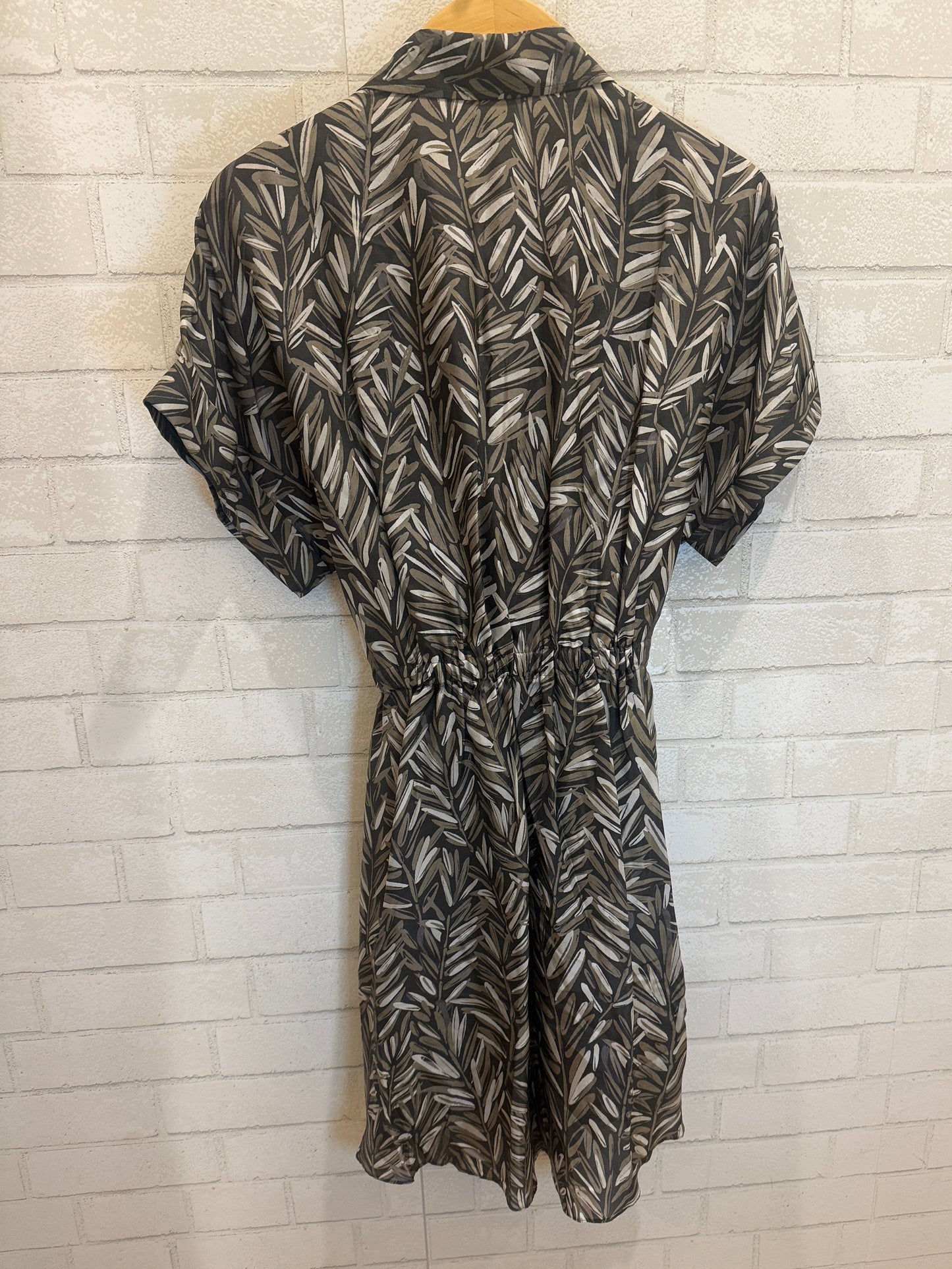BRUNELLO CUCINELLI Silk Shirt Dress with Drawstring Waist in Tonal Leaf Print — Authentic Pre-Owned | Quiet Luxury | XS