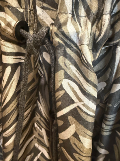 BRUNELLO CUCINELLI Silk Shirt Dress with Drawstring Waist in Tonal Leaf Print — Authentic Pre-Owned | Quiet Luxury | XS