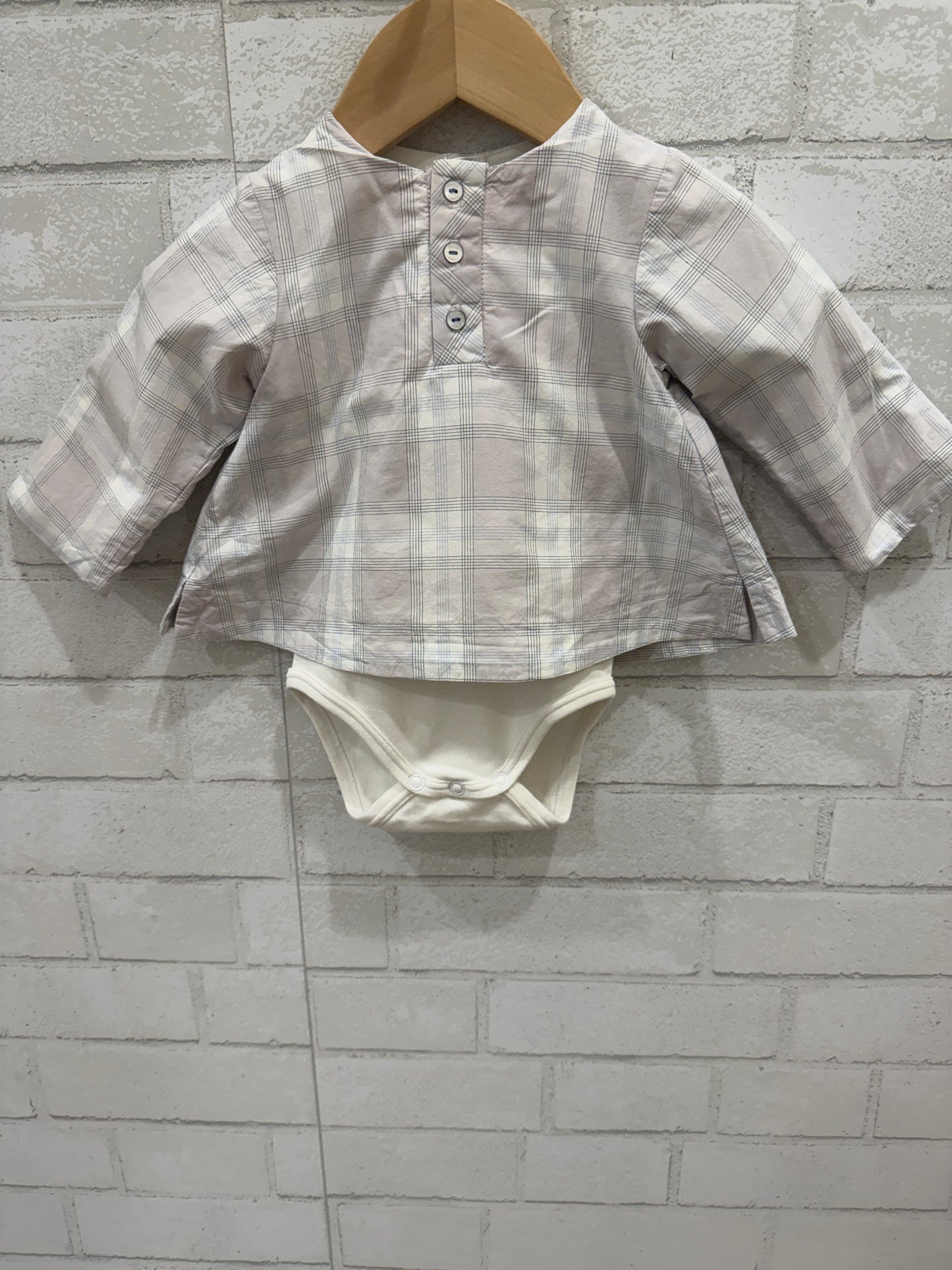 JACADI Plaid Onesie Attached Shirt / 6M