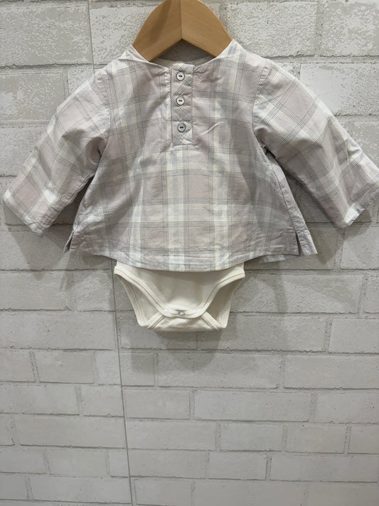 JACADI Plaid Onesie Attached Shirt / 6M