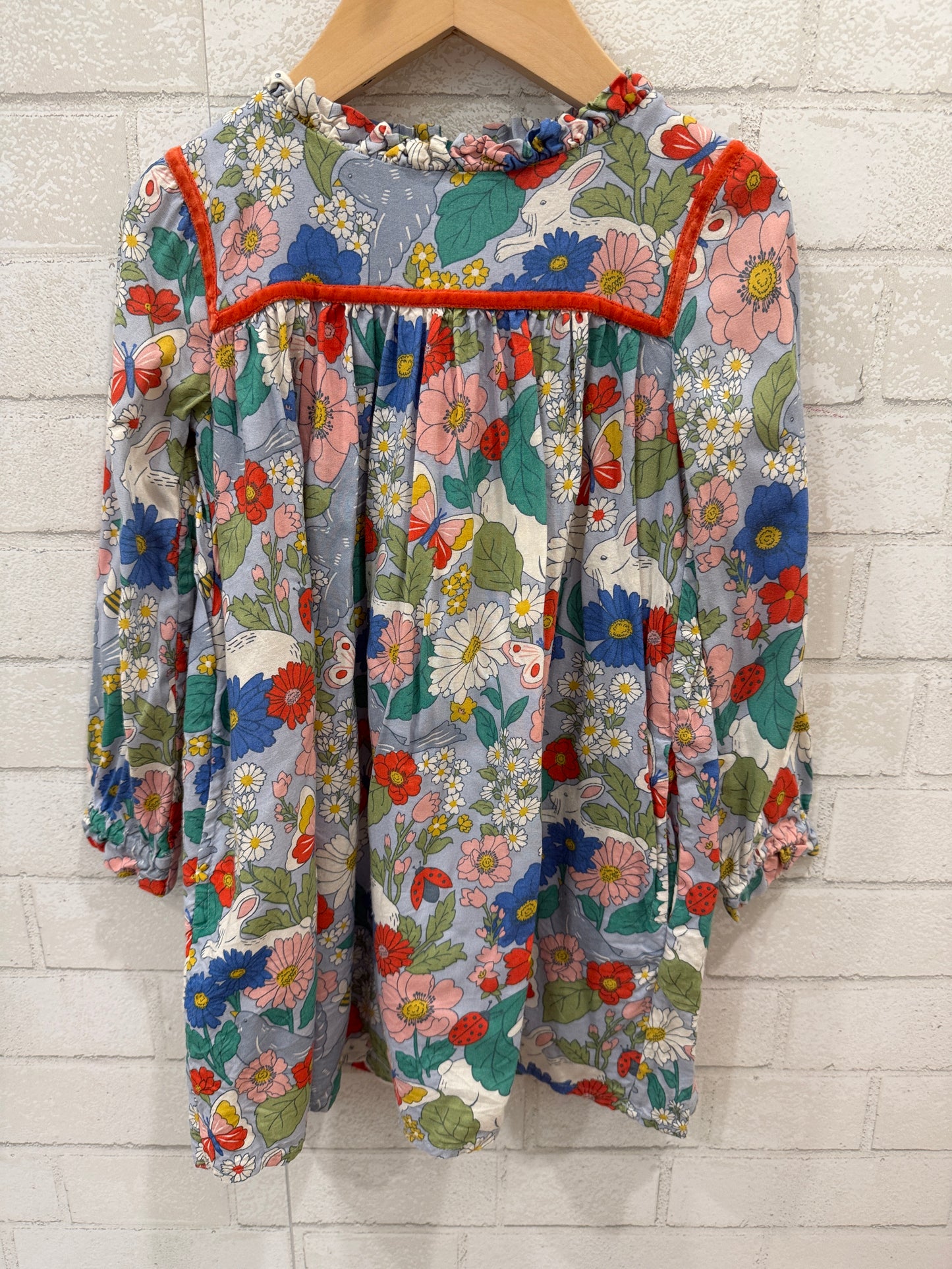 BODEN LS Bunny Flowers Dress/3-4Y