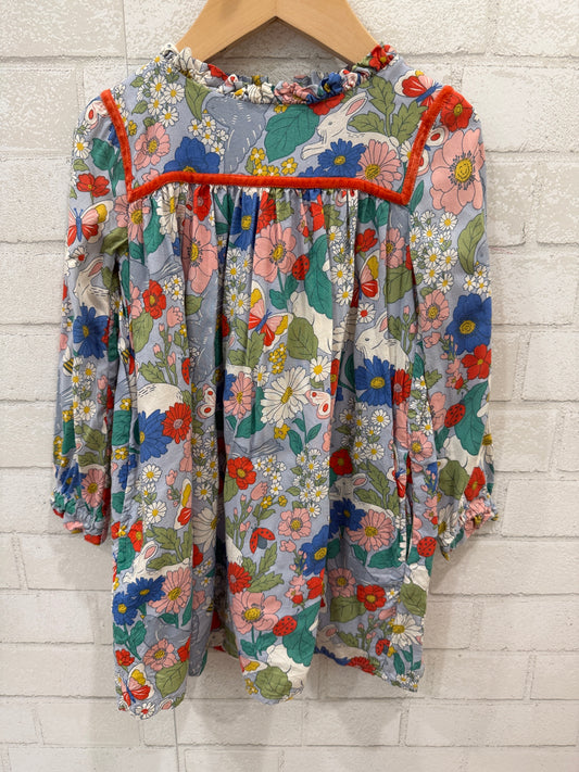 BODEN LS Bunny Flowers Dress/3-4Y