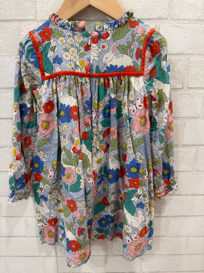 BODEN LS Bunny Flowers Dress/3-4Y