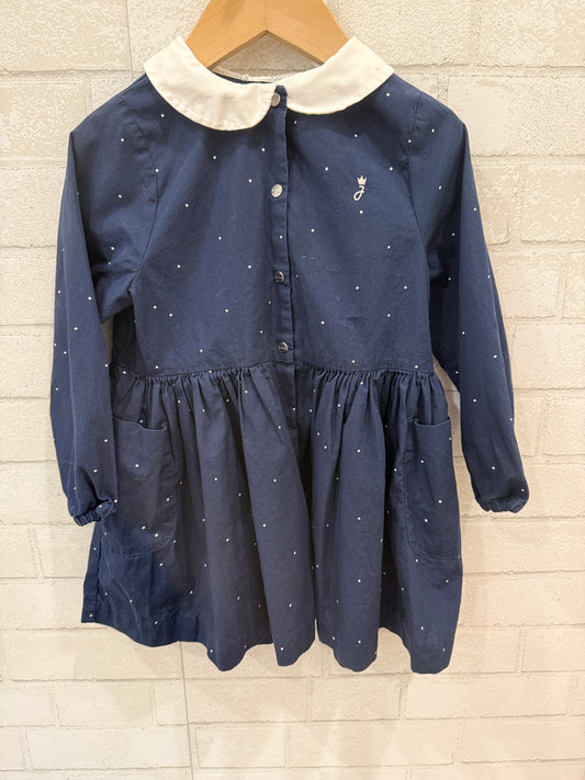JACADI LS Dot Peter Pan Collar Dress / 5Y
