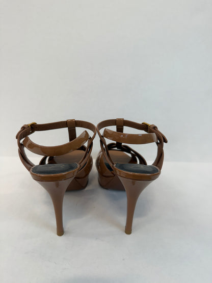 SAINT LAURENT Tribute Platform Sandals in Black Patent Leather — Authentic Pre-Owned | Iconic YSL | US8.5-EU39