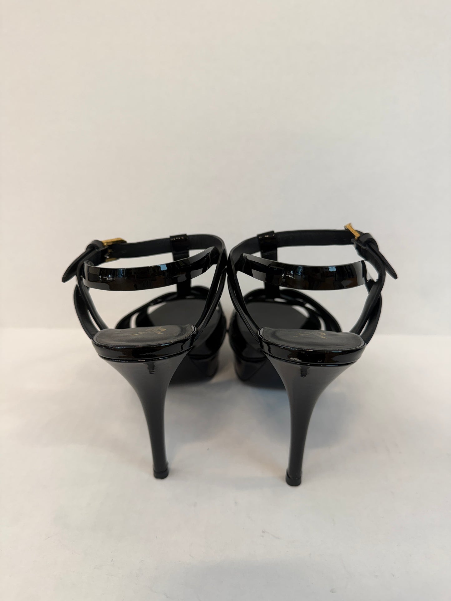 SAINT LAURENT Tribute Platform Sandals in Black Patent Leather — Authentic Pre-Owned | Iconic YSL | US8.5-EU39