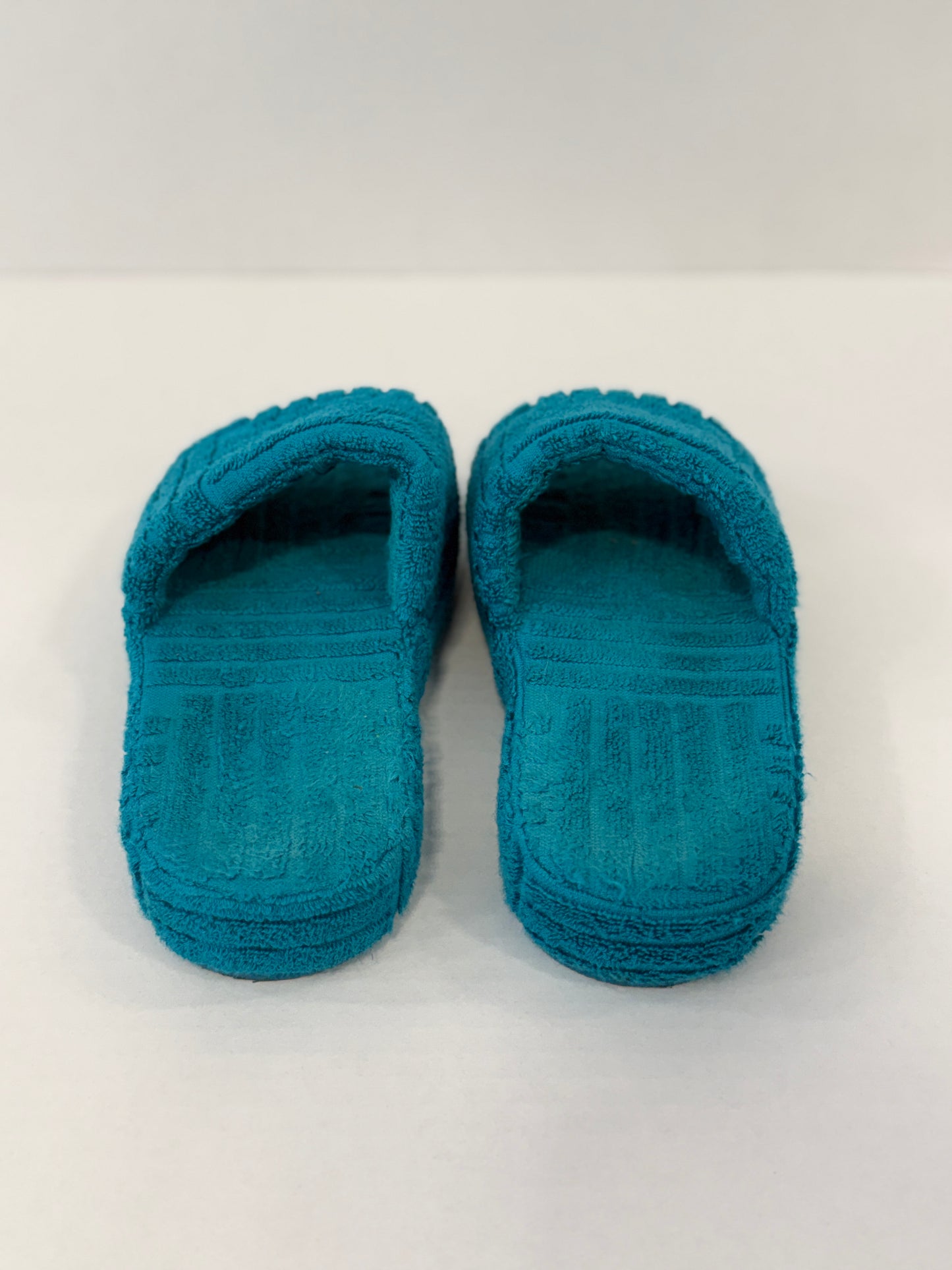 BOTTEGA VENETA Resort Sponge Terry Slide in Teal — Excellent | US5.5-EU36
