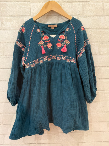 LOUISE MICHA Cotton LS Embroidered Dress/ 6Y