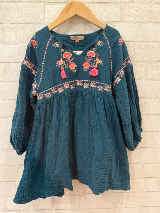 LOUISE MICHA Cotton LS Embroidered Dress/ 6Y