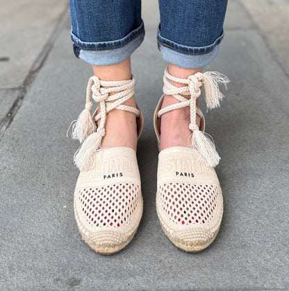DIOR Granville Espadrille Flats in Mesh Canvas with Ankle Tie — Authentic Pre-Owned | Size EU 40 / US 9